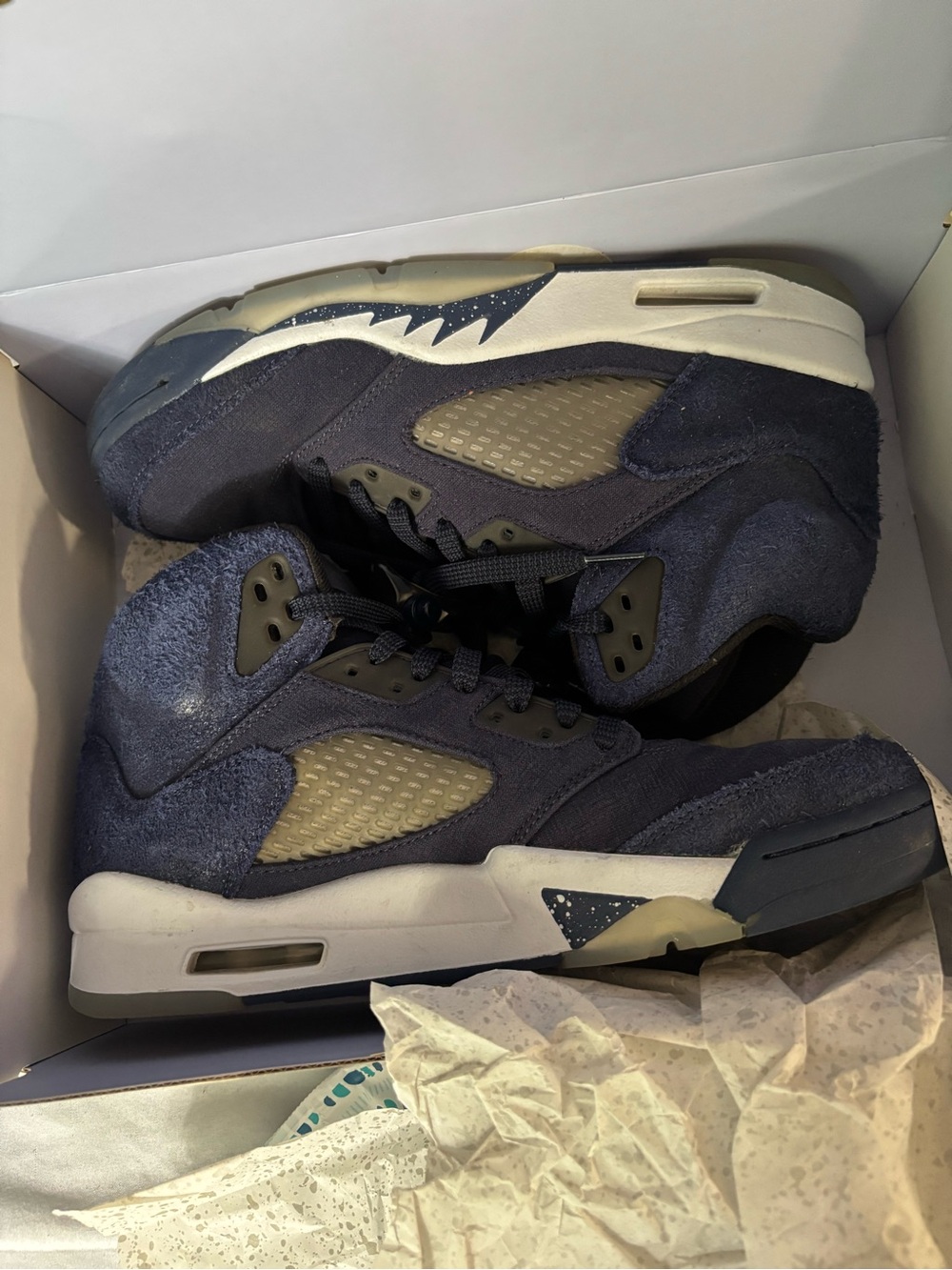 Jordan Men's Dark Navy and Beige Suede Sneakers